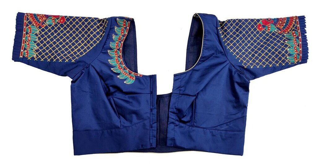 2Womens Hand Embroidery Maggam Work Blouse (Blue Colour)